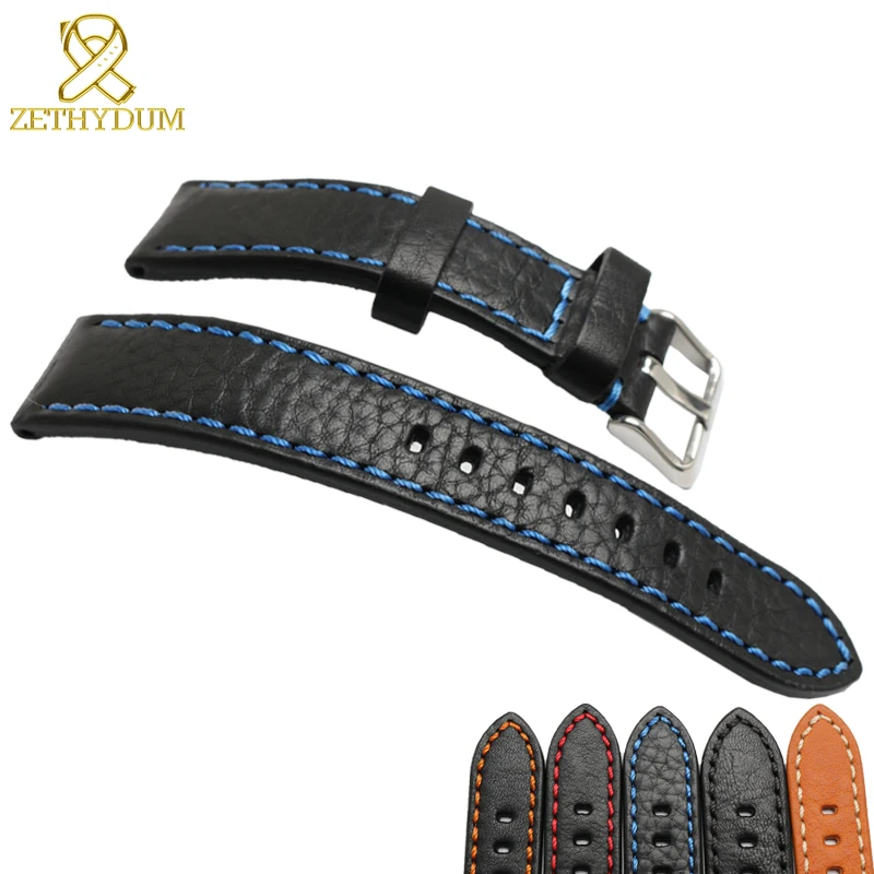 Achat Véritable bracelet en cuir 20mm 22mm 24mm Italien vache bracelet mens montres bande accessoires Rouge couture montre