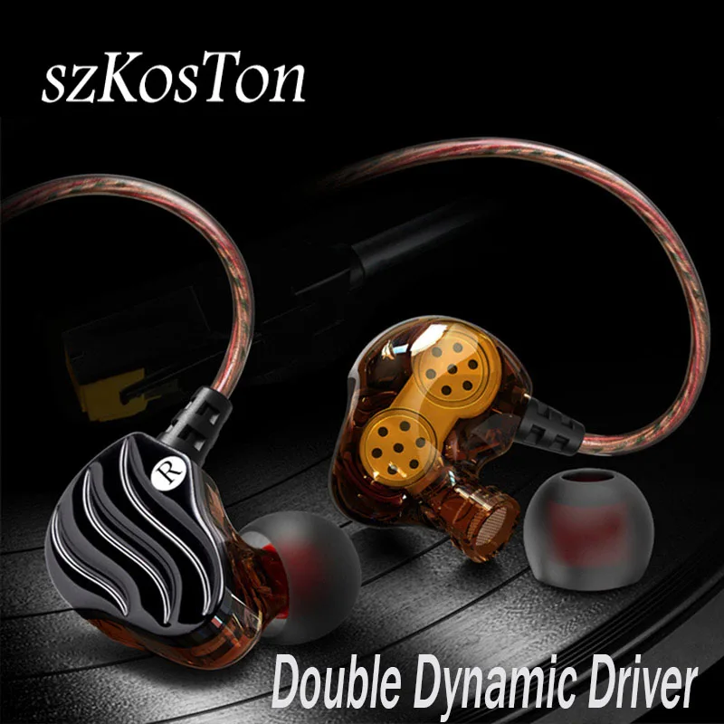 

Newest HiFi Bass Stereo Earphone Double Dynamic Driver 4 Speakers With Mic In-ear Earbuds Sport Running HiFi Auricular Earbuds