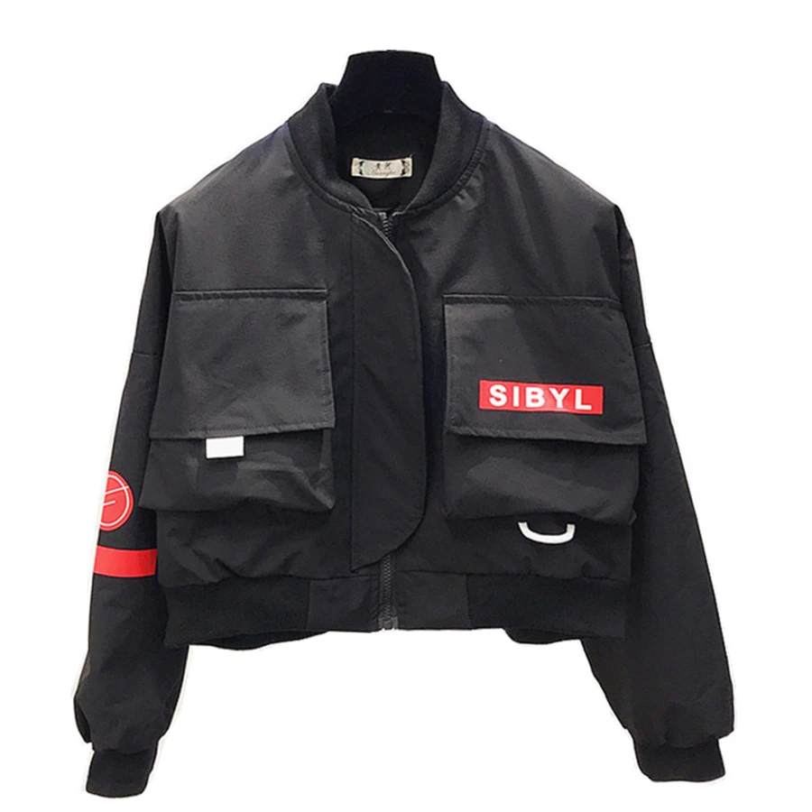 Femmes Bolero 2018 Noir Hop Streetwear red Automne Veste Court Hip 50b0083 Baseball Steampunk Courte Black Coréenne Bomber Manteaux qwxtBAO