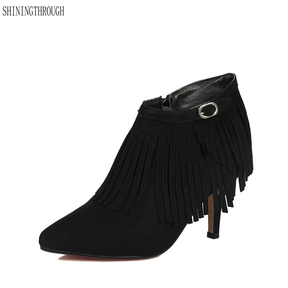 Frauen Martin Stiefel Quaste Spitz Größe Schuhe Schwarzes Heels Große 43 Neue Stiefeletten 34 Damen gelb High Reißverschluss S8xEqpEw5