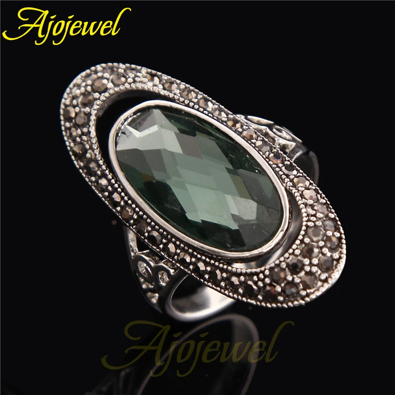 Ajojewel модный бренд Винтаж овальной формы синий/кольцо с зеленым кристаллом для женщин