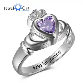

Crown Custom Birthstone Ring Engrave Name Love Rings 925 Sterling Silver Party Rings For Women Free Gift Box (JewelOra RI102776)