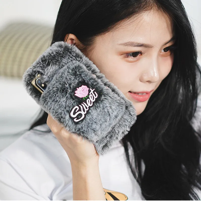 XS Max чехол для iPhone X XR Love меховой теплый Телефон 6 7 8 Plus роскошный зимний ручной