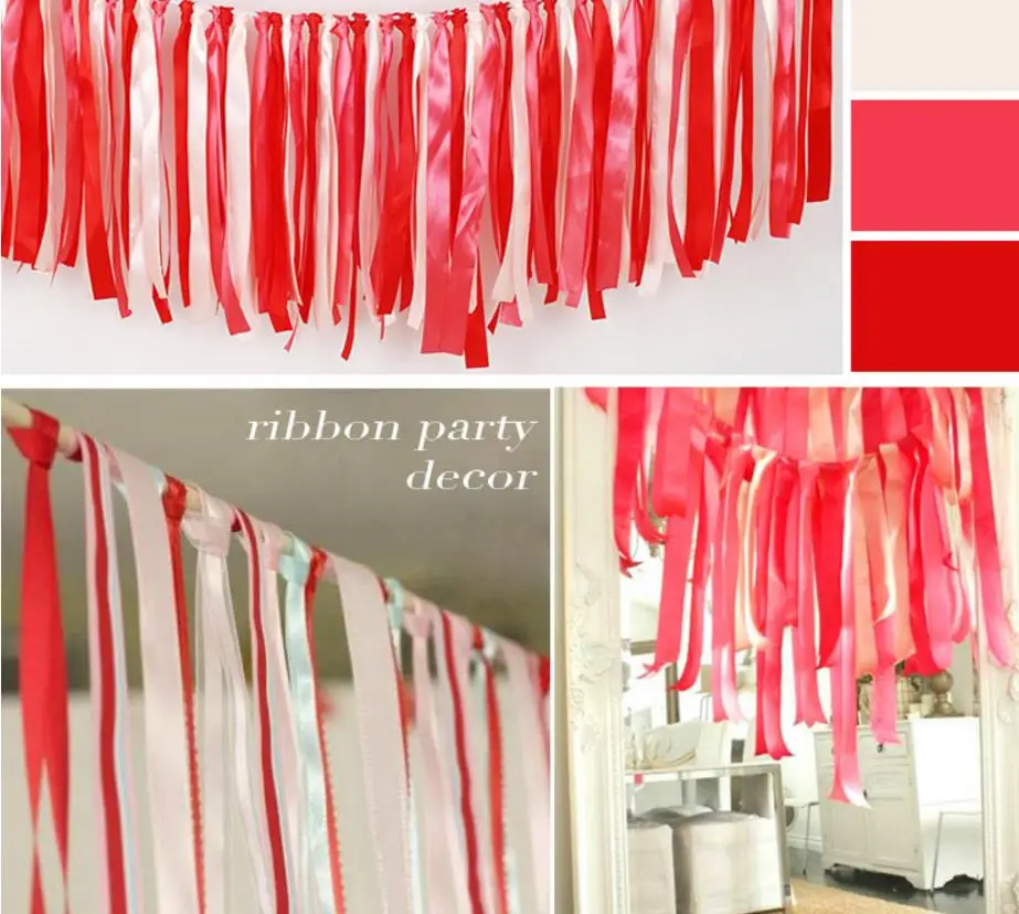 Red Tissue Garland, Wedding Banner Tassels set of 5 Party