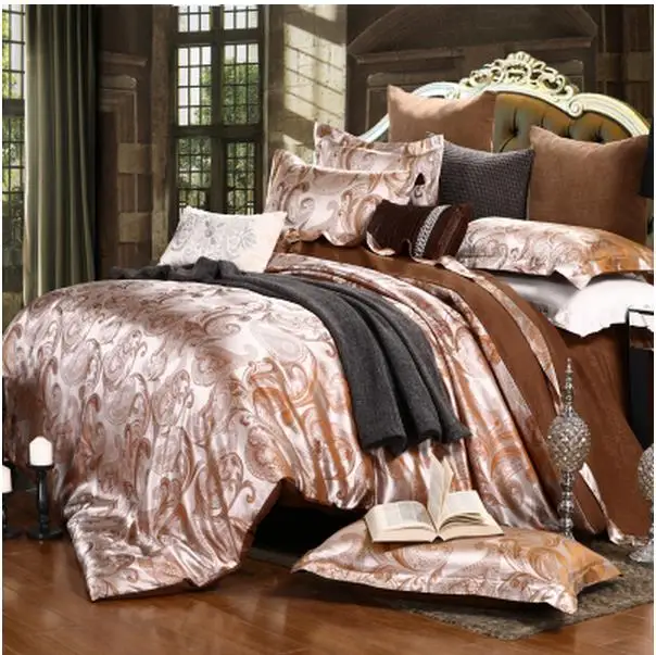 

Free shipping Pure cotton 4pcs Europe type single and double satin jacquard quilt cover sheet pillowcase wedding 1.5 m1.8/2 m