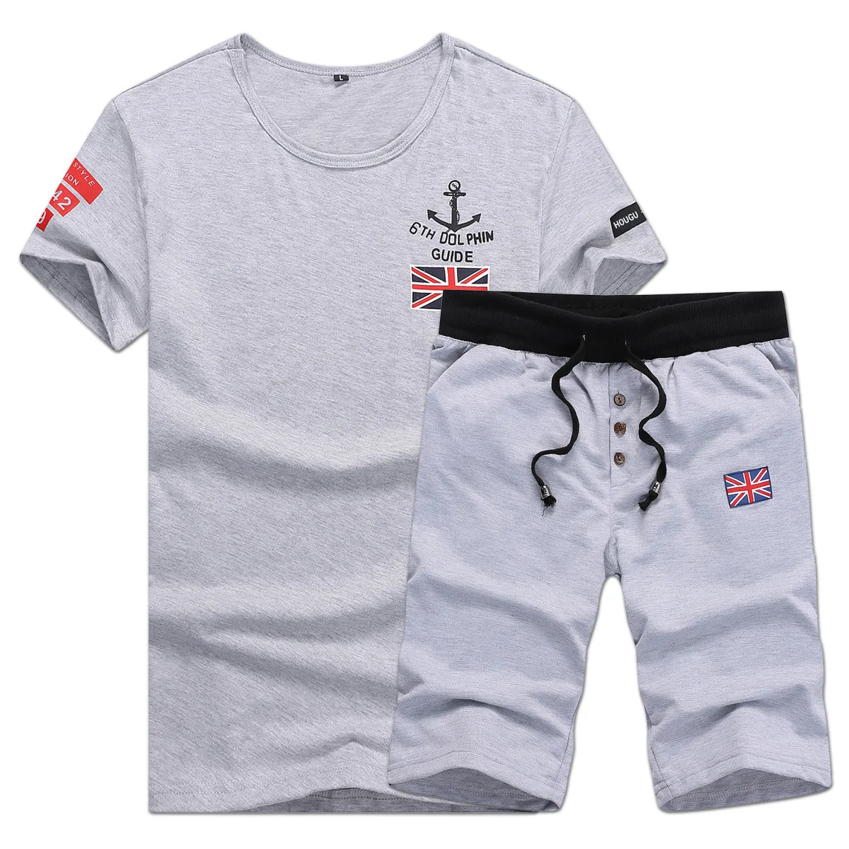 Yutwpez лето для мужчин комплект футболки с коротким рукавом из двух предметов Топы Корректирующие+ шорты для женщин Костюм спортивный - Цвет: 9038 gray