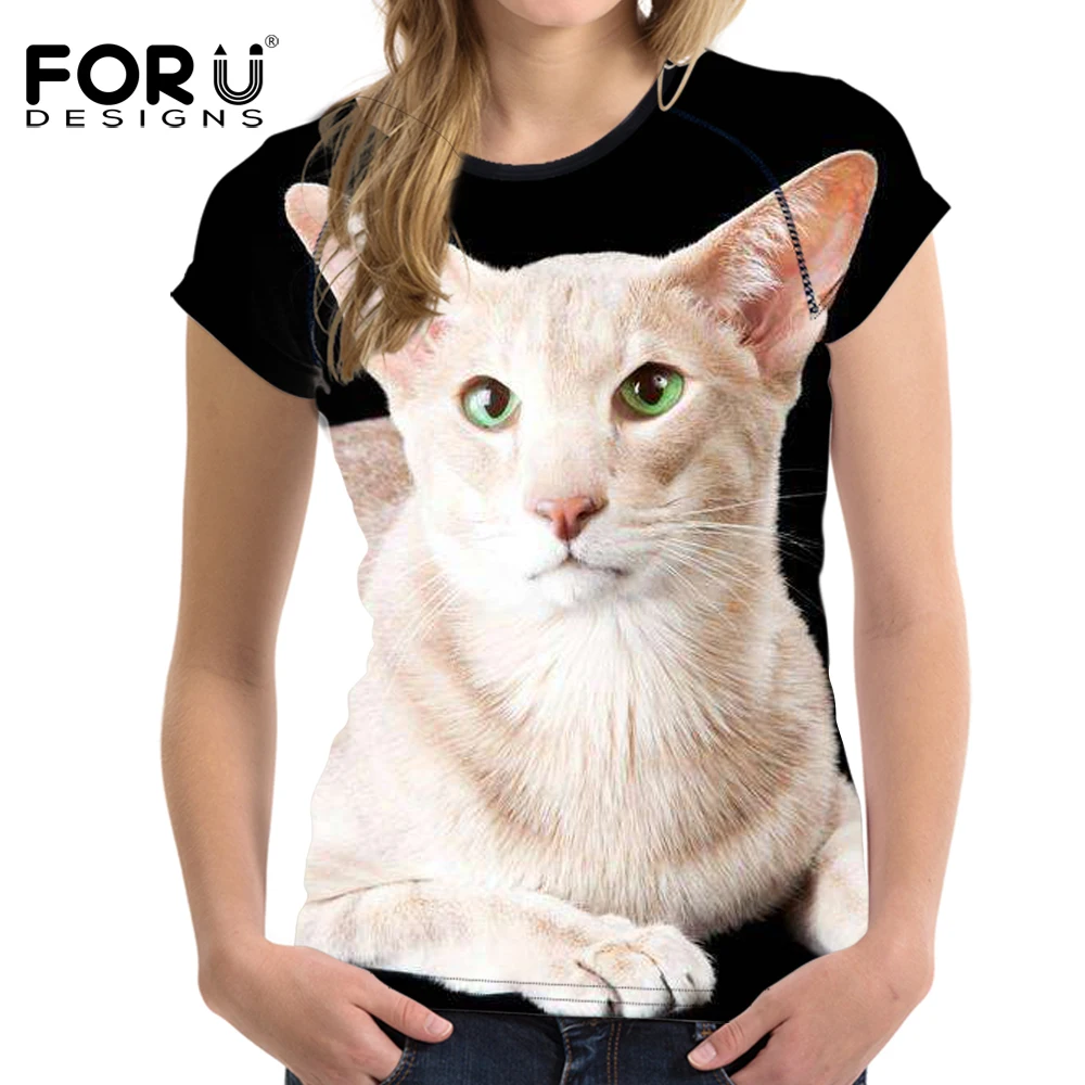 

FORUDESIGNS t shirt Women Fashion t-shirt Womens Summer Clothing Tops tee shirts Femme Ladies Vogue 3d Cat Printing Large Size L