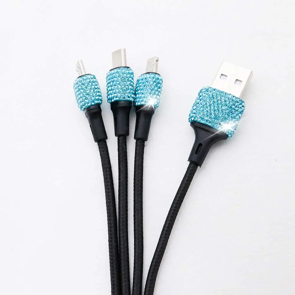 

Multi Charging Cable, Rhinestone Bling 1.2m/3.94ft Universal Adapter Cord 3 in 1 Nylon Braided,Multiple USB Fast Charging Cords