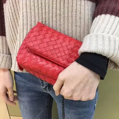 2019Hotwest Brand Crossbody Bags Sheepskin Handmade Woven Women Bag Designer Handbags High Quality Chain Messenger Bag - Цвет: red