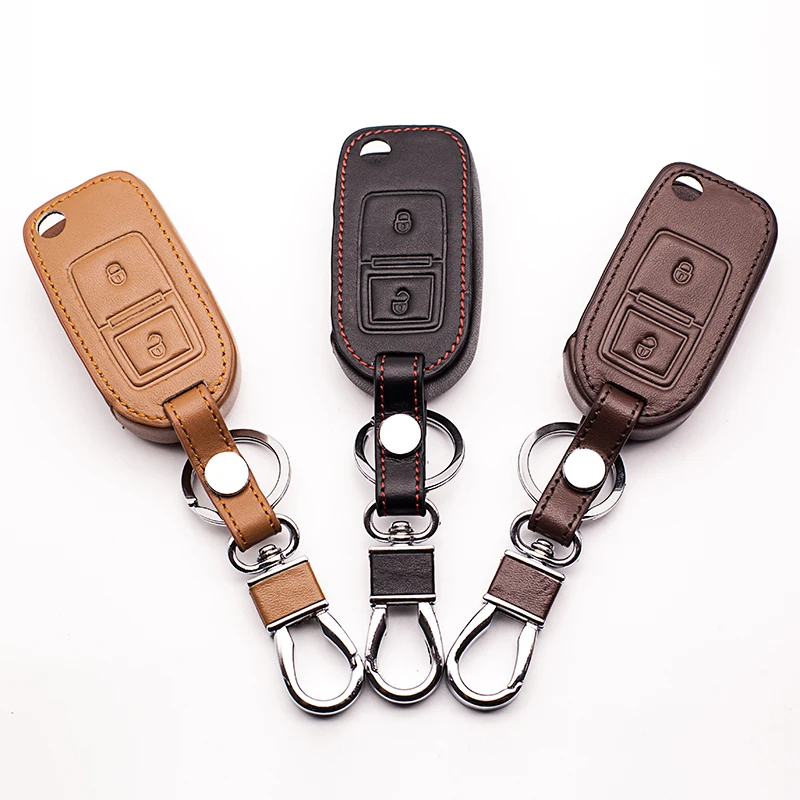 Кожаный чехол для ключей с 2 кнопками VW Passat Polo Golf Touran Bora Jetta Cady Sharan Transporter s|2 button|key case