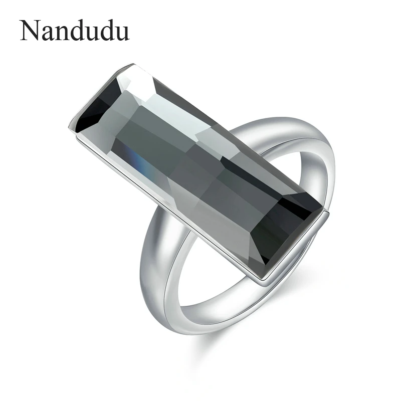 Nandudu кольцо с большими серыми Австрийскими кристаллами в винтажном ретро стиле, роскошные кольца, аксессуары для женщин, девушек, леди, вечерние, на Рождество, R1946