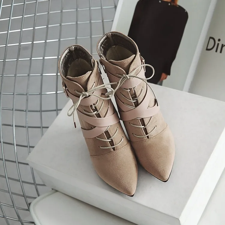 

Big Size 9 10 11 12 boots women shoes ankle boots for women ladies boots Cross strap side zip belt buckle