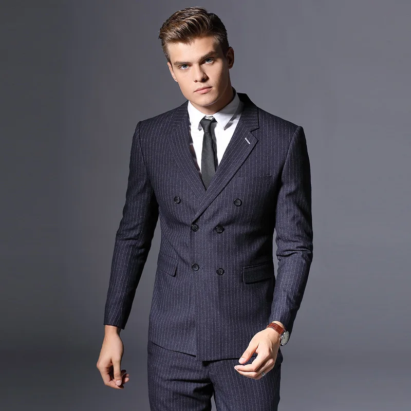 Новое поступление, брендовый мужской костюм, деловой Блейзер, для мужчин, для жениха, три штуки, приталенные, вечерние, пиджак, одежда для свадьбы, платье, брюки - Цвет: Blue Three sets