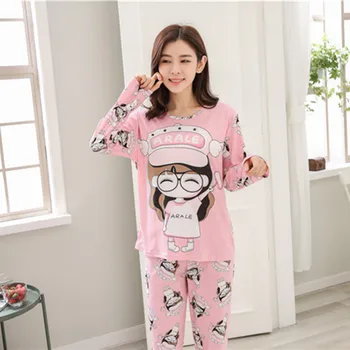 

Pajamas Autumn Winter Women Cotton Pajama Sets Cartoon Cardigan Pyjamas Home Wear Suits Long Sleeves Pajamas for Women Sleepwear