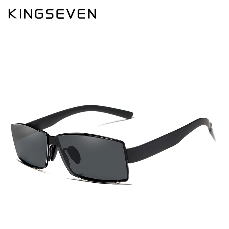 KINGSEVEN, фирменный дизайн, без оправы, поляризационные солнцезащитные очки для мужчин, водительские оттенки, мужские солнцезащитные очки, прямоугольные, UV400, Oculo - Цвет линз: black gray