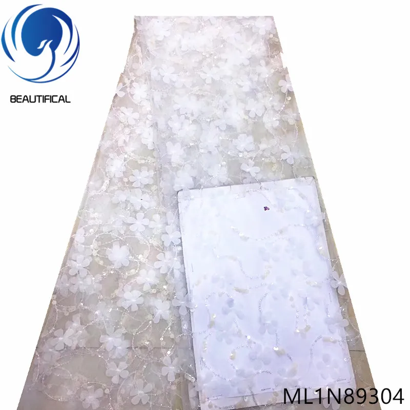 

Beautifical french lace fabric High quality 3d net lace with sequins for wedding nigerian 3d flowers lace embroidery ML1N893