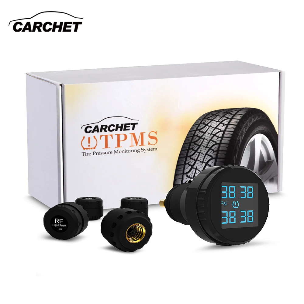 CARCHET Tyre Pressure Monitoring System TPMS  LCD Screen 4 Sensors Cigarette Lighter Real Time tpms Car Detector Diagnostic-tool