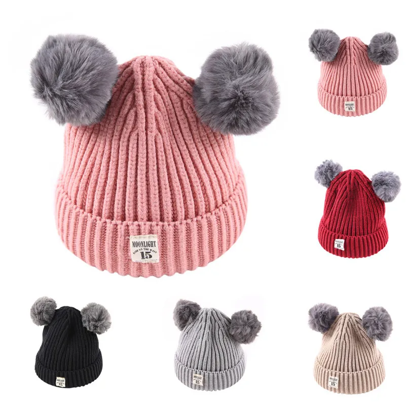 Headwear Baby hats for girls Baby newborn hats Boys Girls Cap Cotton Knitted Ball Warm Children Hats czapki dla dzieci #4S4 (2)