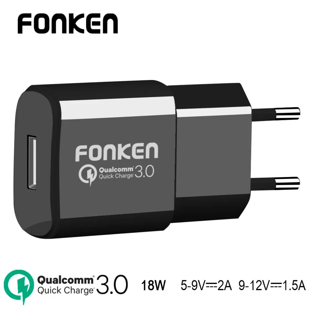 Fonken Phone Chargers Certified Quick Charge 3.0 18W Fast USB charger Smart IC QC3.0 (Quick Charge 2.0 Compatible)For Smartphone