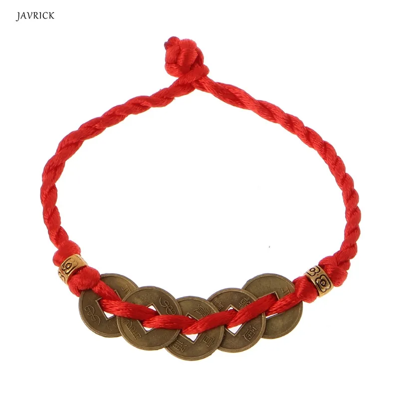 

1 Piece Chinese Feng Shui Wealth Luck Coin Copper Pendant Adjustable Red String Bracelet Jewelry