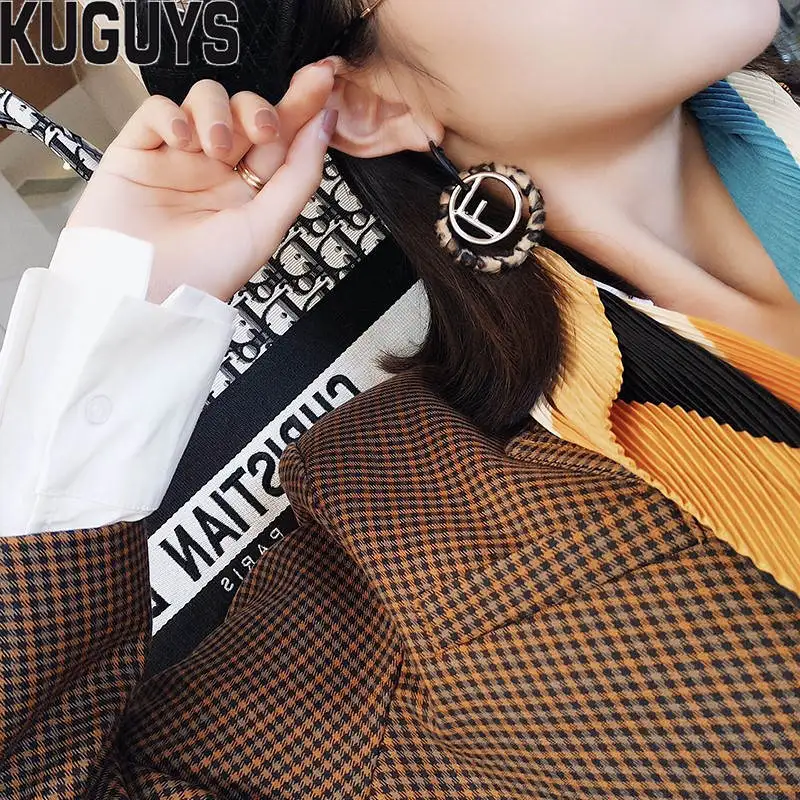 

KUGUYS Trendy Jewelry Leopard Print Earrings for Women Pendientes Large Round Letter Drop Earring Brincos Gift Cool Accessories