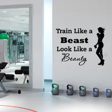 Sports Wall Decal Quotes Train Like A Beast Look Like A Beauty Vinyl Stickers Gym Fitness Grils Health Sports Wall Mural YO-31