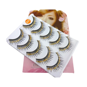 

5 Pairs Eyelashes Black Long Hair With Gold Silver Dimond Decoration Glitter Shimmer Dramatic Lashes For Costume Party Nightclub