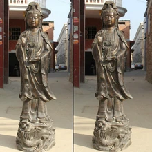 Коллекционные бронзовый S1443 6" Огромный Китайский Буддизм Бронзовый Стенд Дракон Кван-инь Гуань Инь Богиня Статуя