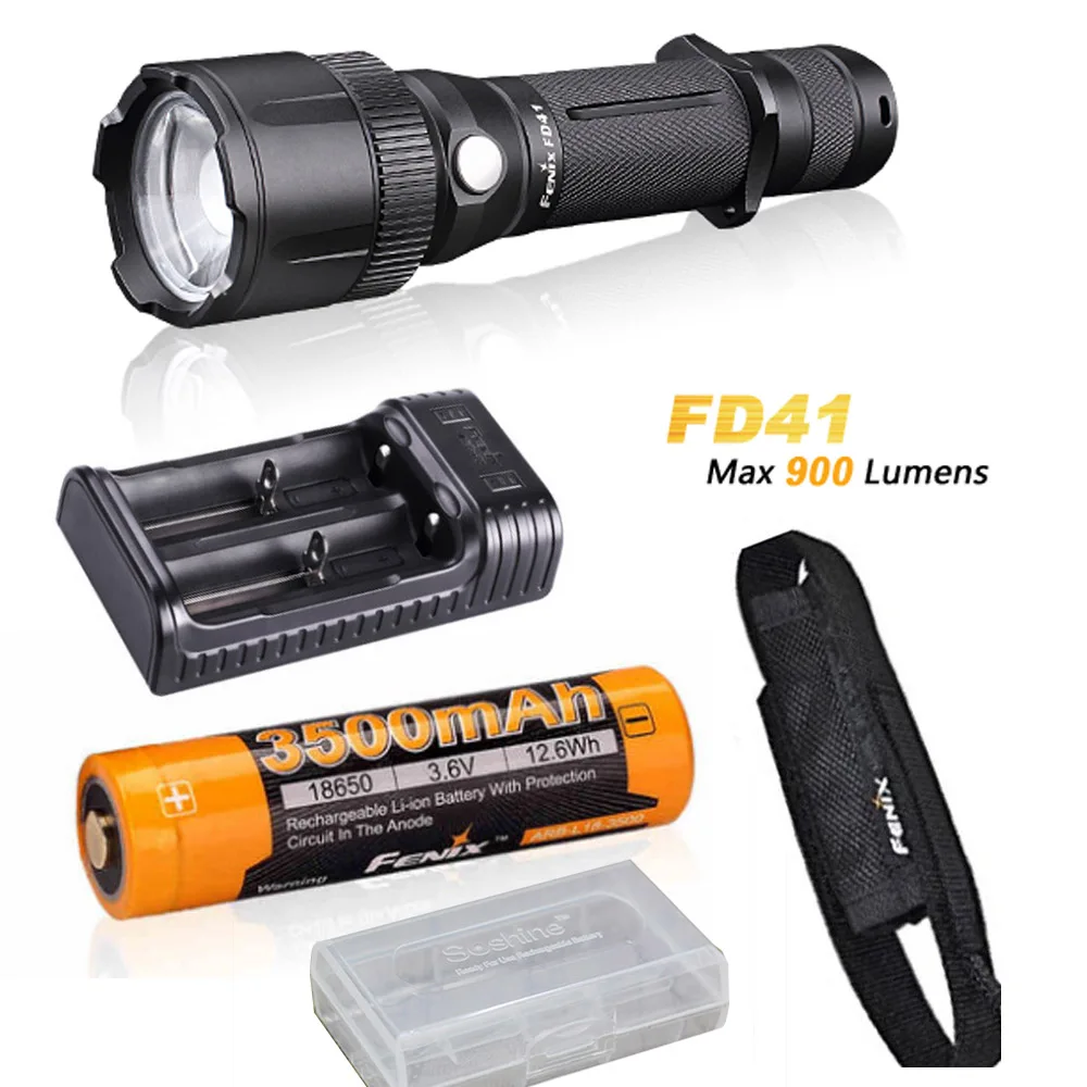 

Fenix FD41 zoomable CREE LED 900 Lumen tactical Flashlight with Holster, ARB-L18-2600 battery and FENIX ARE-X2 charger
