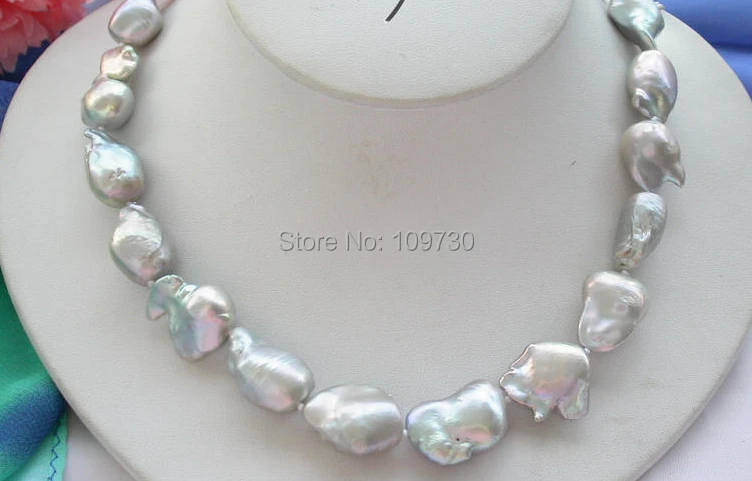 

Jewelr 003695 BEAUTIFUL 17" 21mm gray baroque KESHI REBORN PEARL NECKLACE