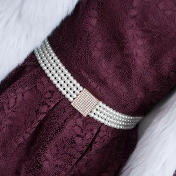 

Whole sale 12 types New Fashion Small Gold Buckle Inlaying Rhinestone Pearl Elastic Belt Women's Strap Female Accessories Dress
