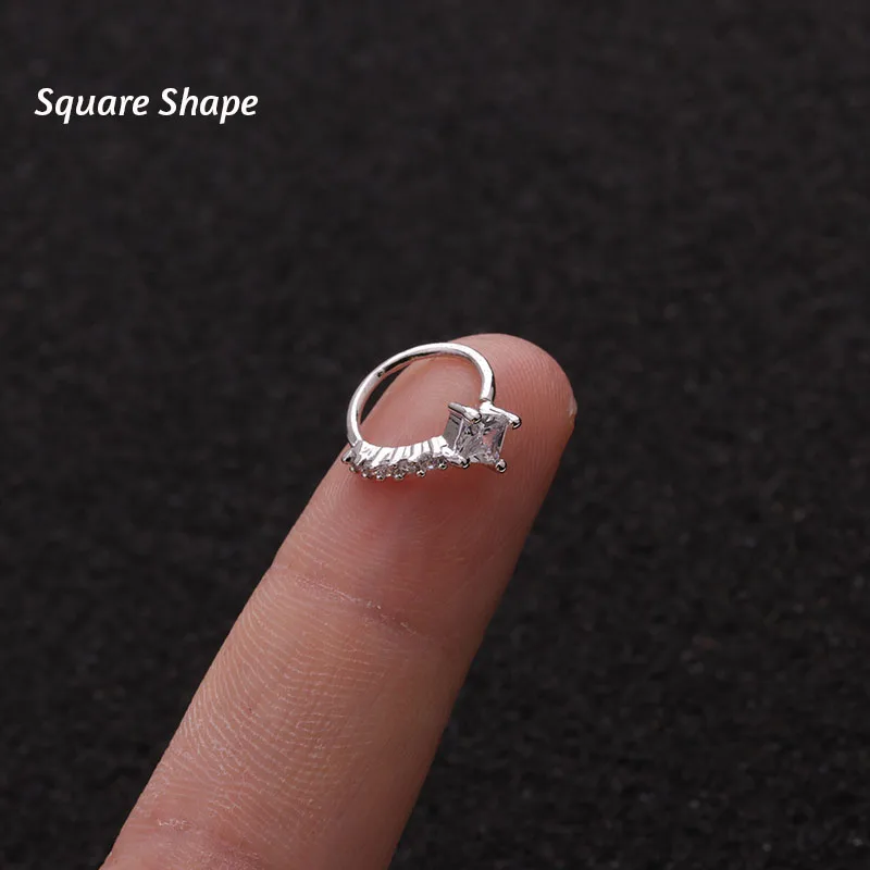 1PC 20gx8mm Star Square Heart Zircon Nose Hoop Ear Gauges And Nose Piercing Jewelry Hoop Cartilage Helix Tragus Rook Earring