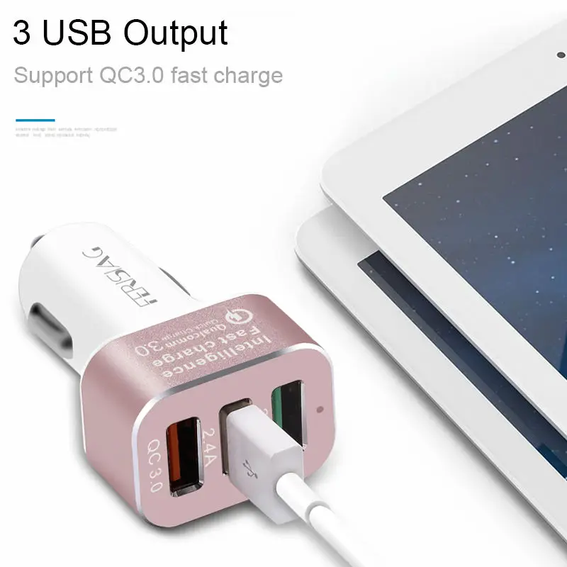 FERISING USB Автомобильное зарядное устройство 3 порта Быстрая зарядка 0 7.8A двойное