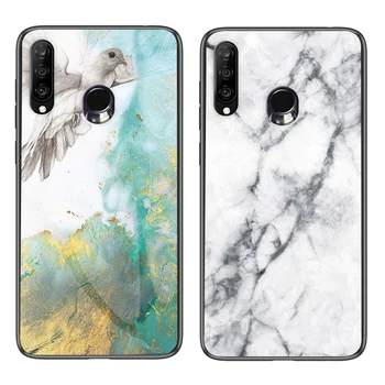 

30pcs/lot For Huawie P30 Lite Nova 4E Soft Side Marble Grain Hard Tempered Glass Protective Back Case For Huawie P20 Pro