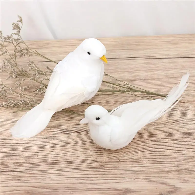 

2PCS Cute Artificial Feather Birds Bundled Foam Pigeons with Claw Photo Props Home Decoration