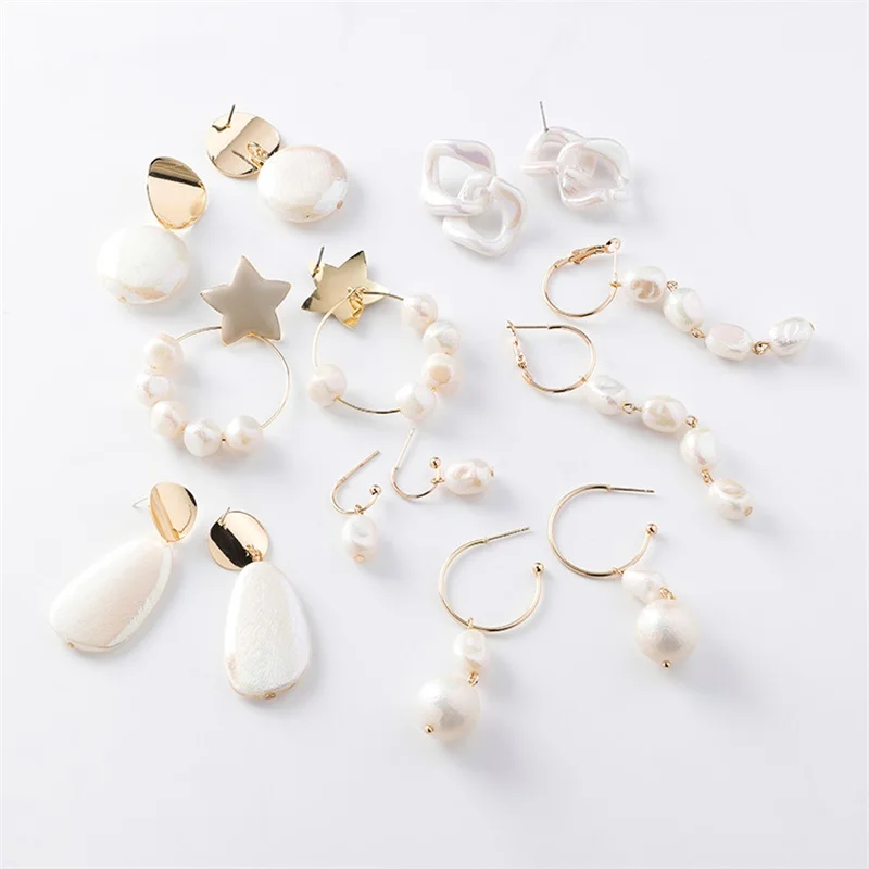 

2019 New Korean Acrylic SymphonyBig Simulated Pearl Earrings For Women Lover Pearl Shell Metal Long Tassel Drop Earrings Sweety