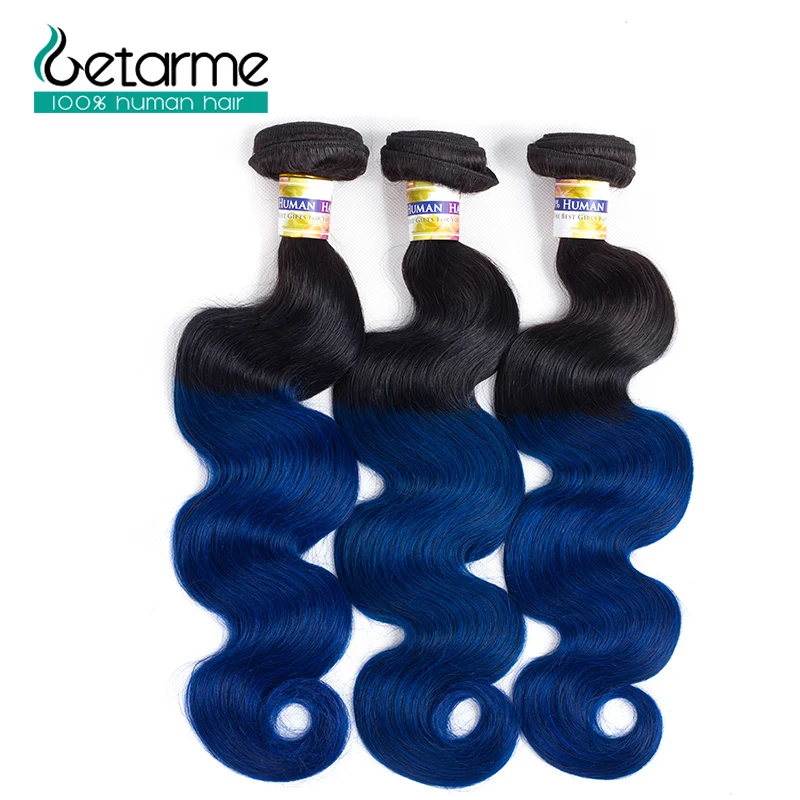 

Pre-colored 1b/blue Ombre Brazilian Body Wave Hair 3 Bundles Burgundy 100% Human Hair Extensions Non-remy Hair Weave Bundles