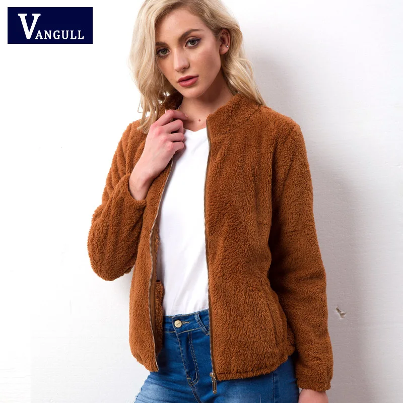 Vangull Velvet basic jacket coat Women warm casual Fur jackets female 2018 New Long Sleeve Female Zipper Overcoat Outerwear