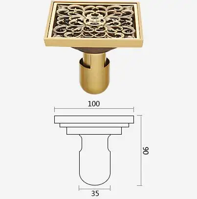 10*10 см напольные сливы античная латунь душ Трап дезодорант для ванной комнаты евро квадратный напольный сливной фильтр крышка решетки отходов
