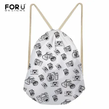 

FORUDESIGNS Camera Pattern Drawstring Backpack Custom Waterproof Pouch Backpack Pull Rope Gym Drawstring Bags Mochila Knapsack