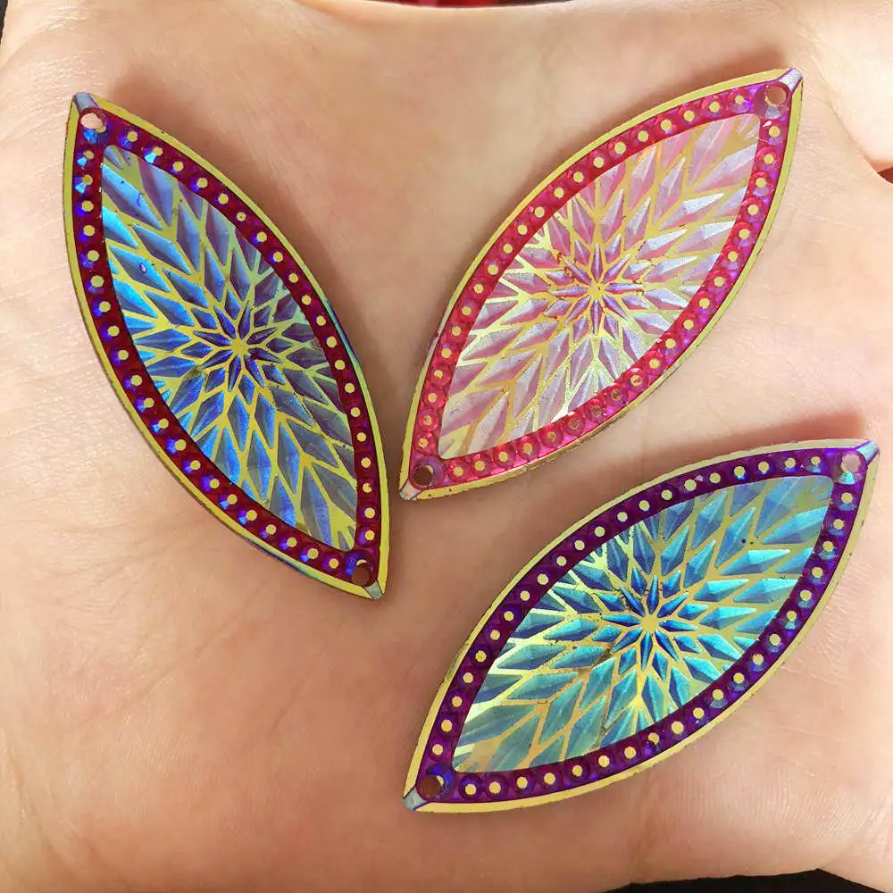 

New 4PCS AB Resin 20*50mm horse eye snowflake Flat back rhinestone scrapbook ornaments diy wedding 2 hole buttons PF256
