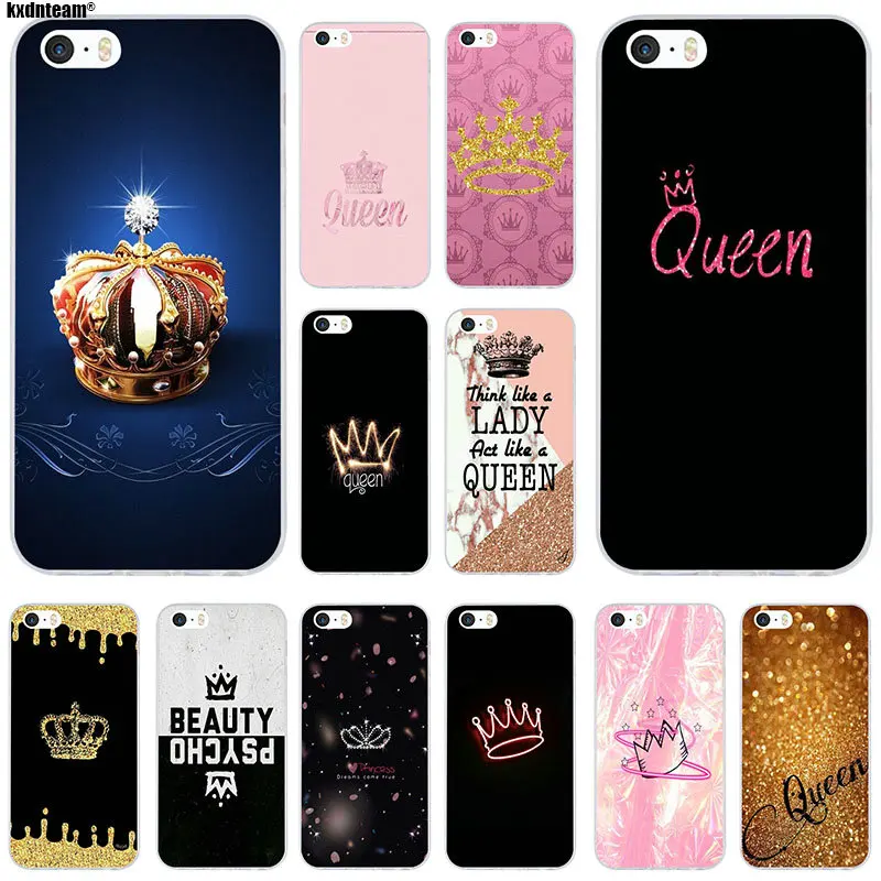 buy Soft Transparent TPU Silicon Phone Cases Coque for iPhone 6 6S 7 8 Plus 4 4S 5 5S 5C SE X Fundas Shell Queen Crown King Princess