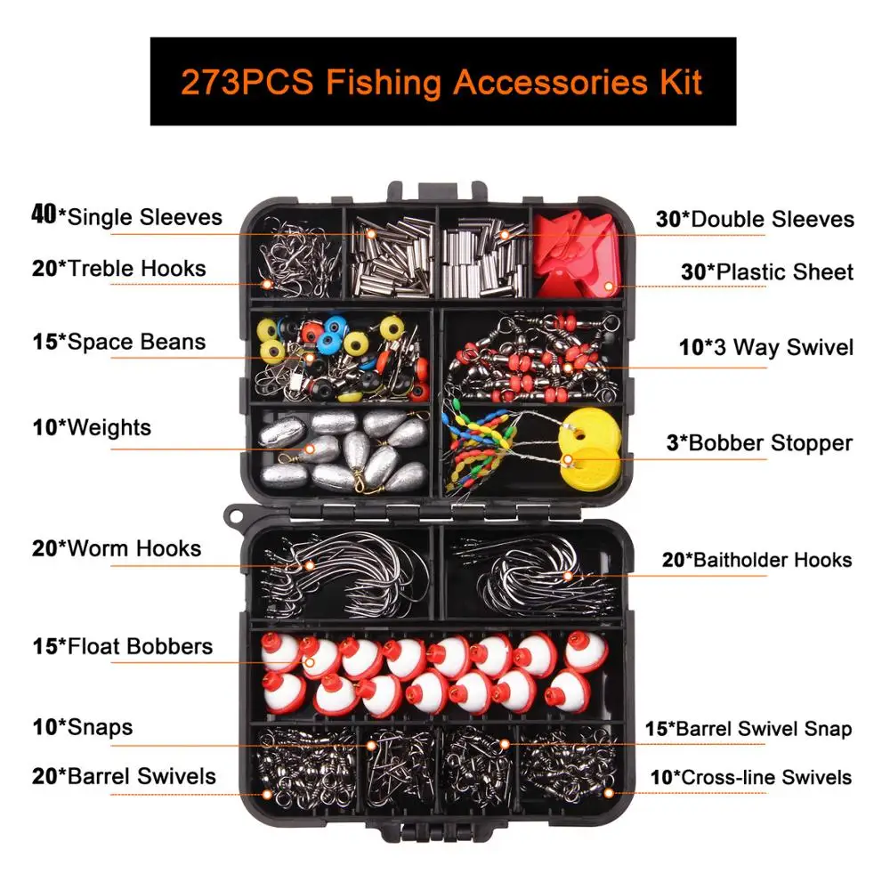 202pcs Fishing Accessories Kit Soft Lures Jig Hooks Bobbers Gear with Tackle Box