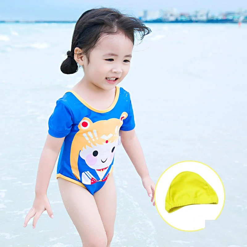 Summer Cartoon Girls Swimsuit Children Sets With Hat For 75-125cm Summer Cartoon Girls Swimsuit Children Sets With Hat For 75-125cm