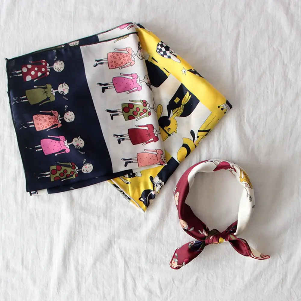 Women Head Skinny Retro Hair Tie Neckerchief Waiter Flight Satin Business Retro Head Band Stripe Small Square Silk Scarf Scarves