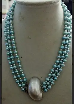 

zhx Beautiful New 3Strands 16.8-18.8."BlueFreshwa ter Pearl Faceted Necklace