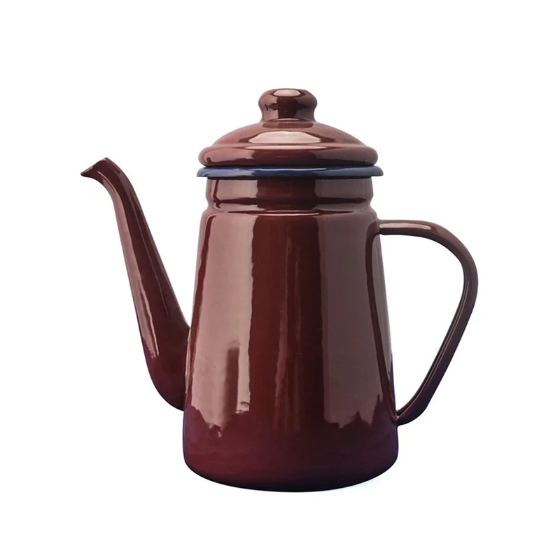 Coffee 1.1L высокое качество эмаль Кофе горшок Cafetera залить капельного чайник бариста молока кувшин для воды чайник для газовая, индукционная плита - Цвет: Coffee