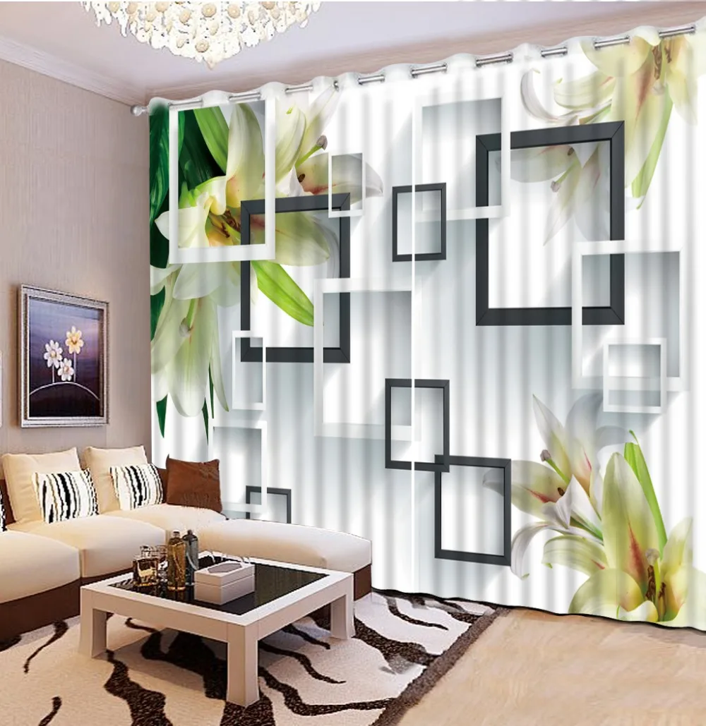 

Custom any size fashion decor home decoration for bedroom fashion flowr lily home curtains decoration