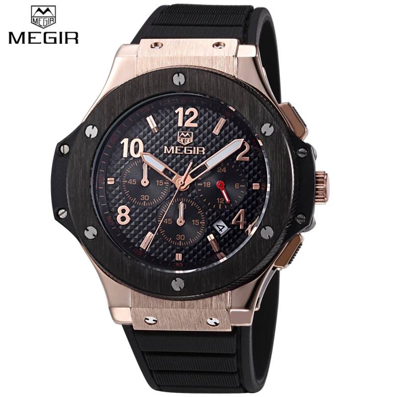 2017 New Luxury Brand MEGIR Fashion Sport Watches Men s Quartz CHRONOGRAPH 24 Hours Function Clock