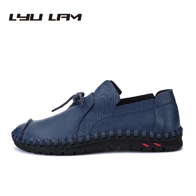 Г., Весенняя деловая Мужская обувь из натуральной кожи Элегантная удобная мужская офисная повседневная обувь на плоской подошве со шнуровкой EU38-50 - Цвет: Синий
